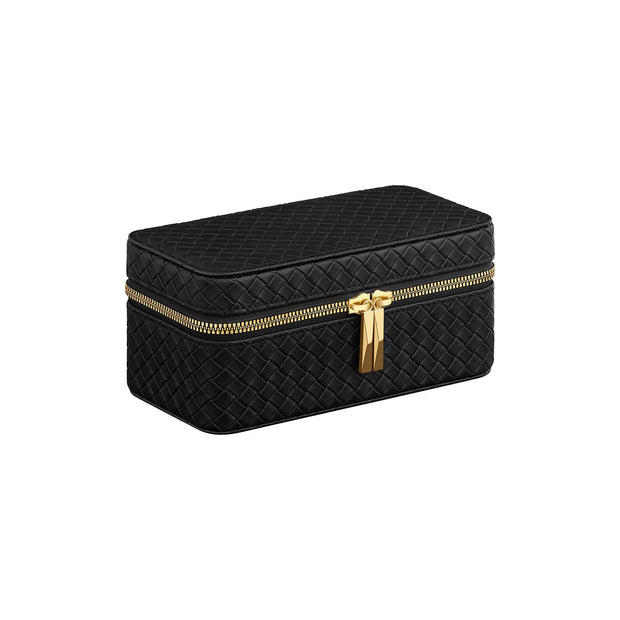 Watch Travel Case – Woven Embossed PU Leather – Ink Black – 3-Slot Design