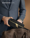 Watch Travel Case – Woven Embossed PU Leather – Ink Black – 3-Slot Design