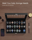 Watch Storage Box – MDF – Ink Black – 24 Slots with Glass Lid