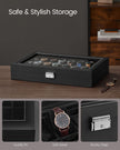 Watch Storage Box – MDF – Ink Black – 24 Slots with Glass Lid