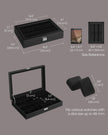 Watch Storage Box – MDF – Ink Black – 24 Slots with Glass Lid