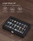 Watch Storage Box – MDF – Ink Black – 24 Slots with Glass Lid