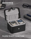 Watch Travel Case – Faux Leather – Ink Black – Two Slots with Hidden Storage Pillow