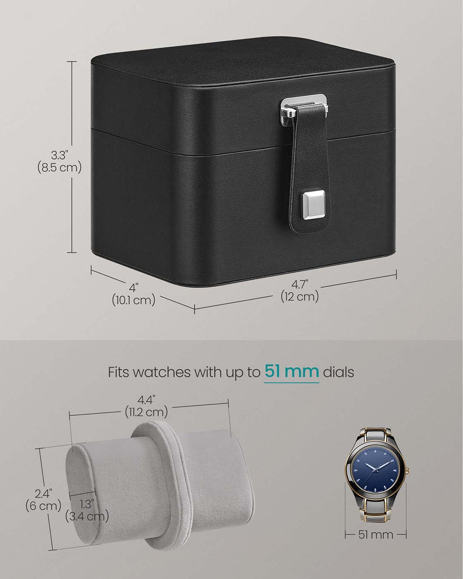 Watch Travel Case – Faux Leather – Ink Black – Two Slots with Hidden Storage Pillow