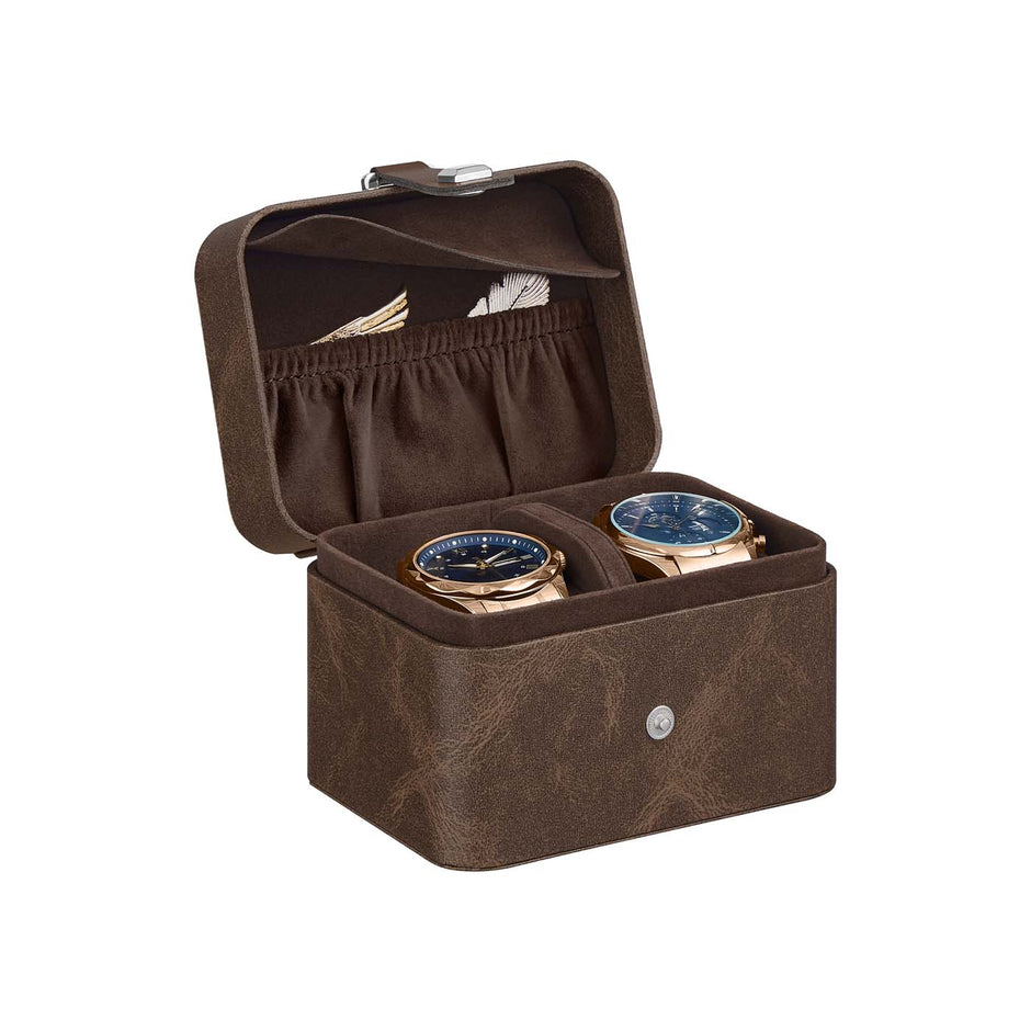Watch Travel Case – Faux Leather – Ink Black – Two Slots with Hidden Storage Pillow