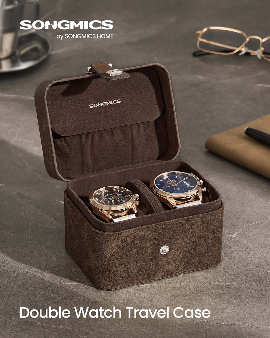 Watch Travel Case – Faux Leather – Ink Black – Two Slots with Hidden Storage Pillow