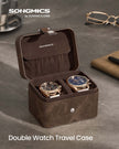 Watch Travel Case – Faux Leather – Ink Black – Two Slots with Hidden Storage Pillow