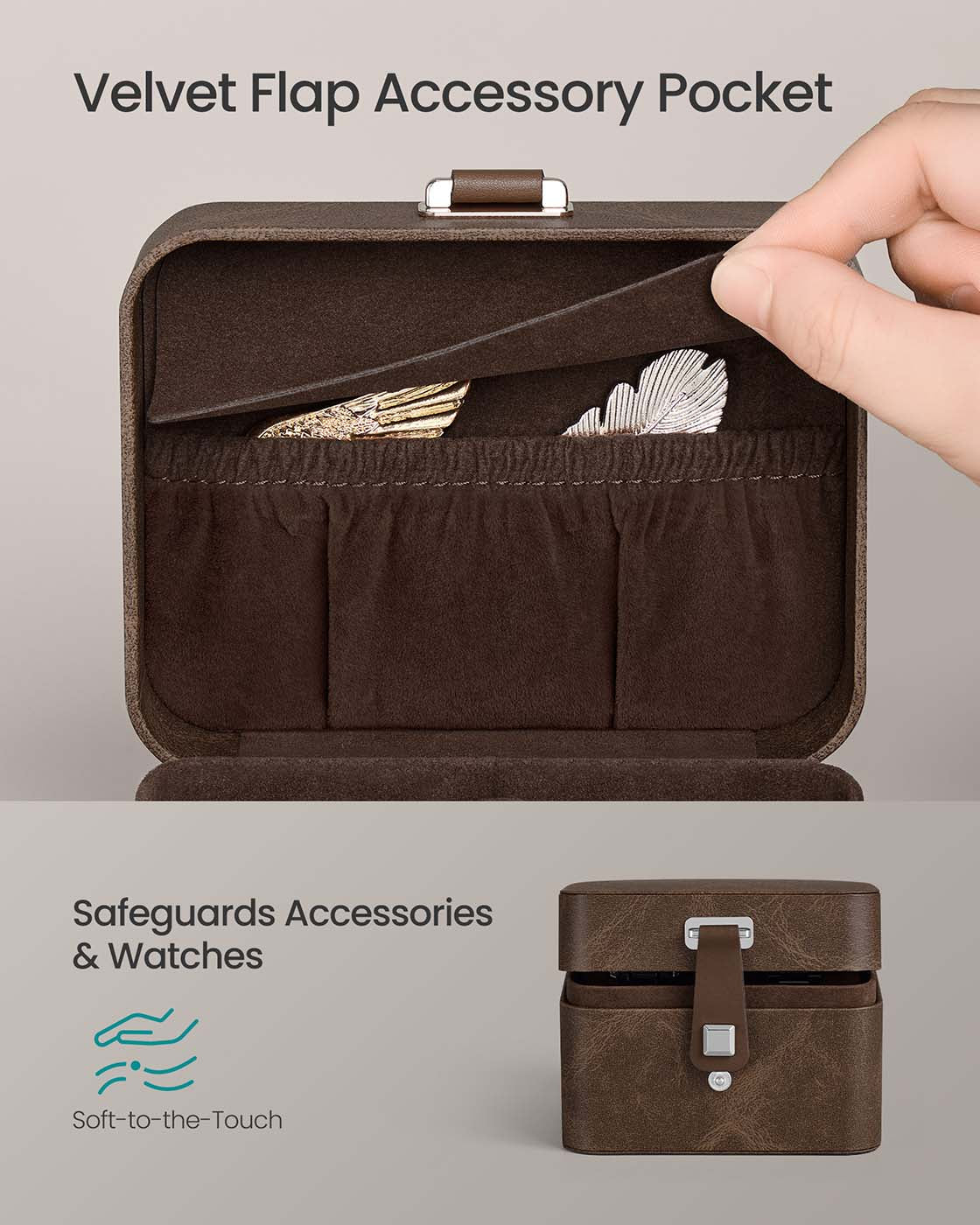Watch Travel Case – Faux Leather – Ink Black – Two Slots with Hidden Storage Pillow