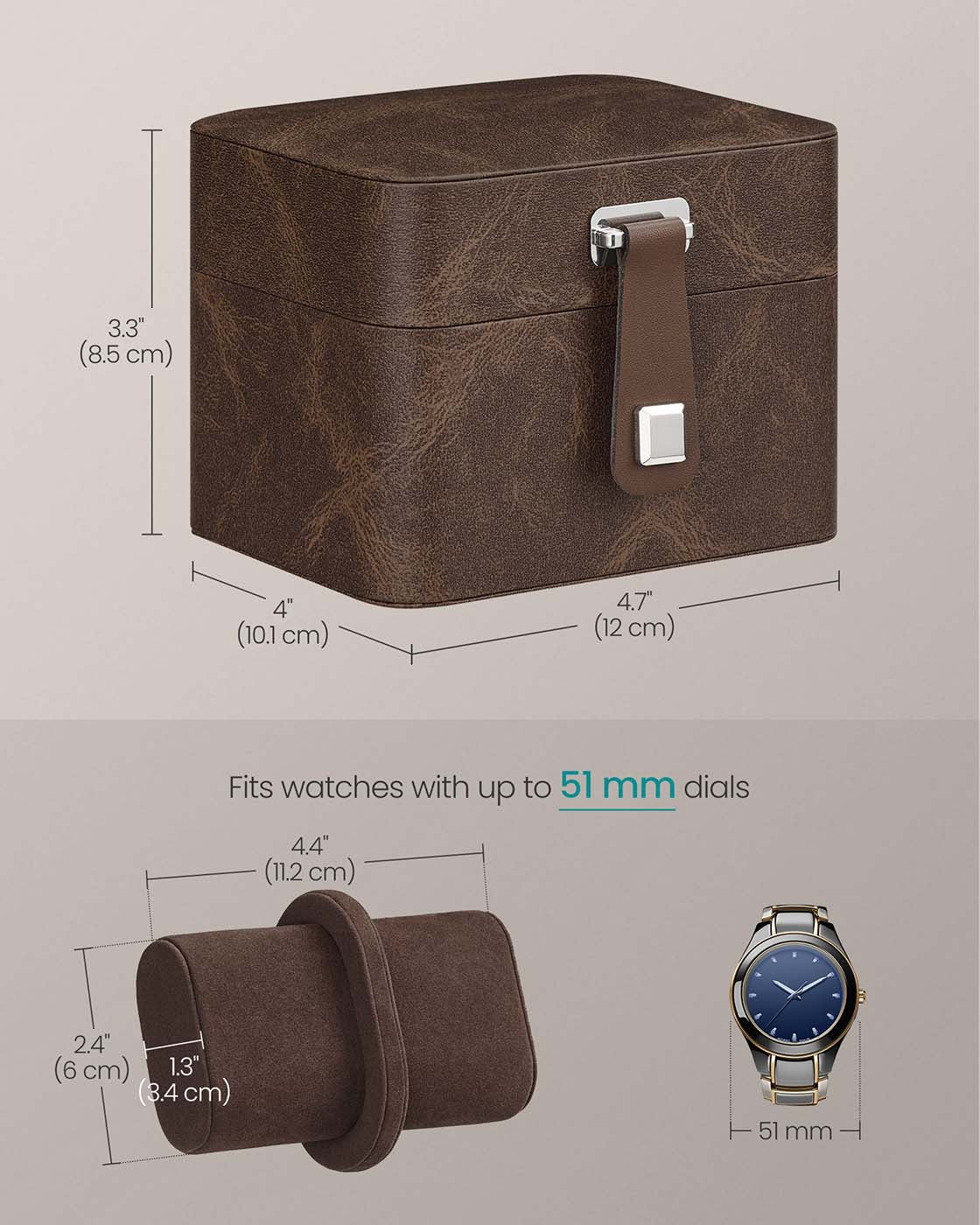 Watch Travel Case – Faux Leather – Ink Black – Two Slots with Hidden Storage Pillow
