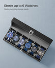 Watch Box – Velvet – Black – 6-Slot with Glass Top and Lock