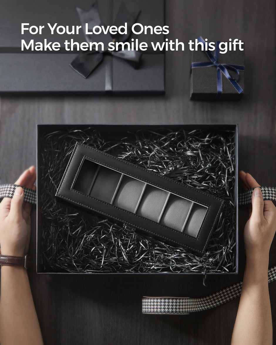 Watch Box – Velvet – Black – 6-Slot with Glass Top and Lock