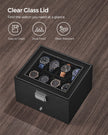 2-Tier Watch Box – Wood – Ink Black – Glass Lid and Bracelet Tray for 8 Watches