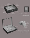 Watch Box – Synthetic Leather – Ink Black/Dove Gray – Lockable with Glass Lid and 24 Slots
