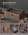 Watch Box – Synthetic Leather – Coffee Brown – 12 Slots with Removable Pillows and Glass Lid