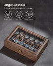 Watch Box – Synthetic Leather – Coffee Brown – 12 Slots with Removable Pillows and Glass Lid