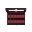 Watch Box – Faux Leather – Black – 12-Slot with Glass Lid and Removable Pillows