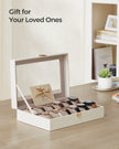 Watch Box – Faux Leather – Black – 12-Slot with Glass Lid and Removable Pillows