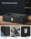 Watch Box – Faux Leather – Black – 12-Slot with Glass Lid and Removable Velvet Pillows