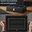 12-Slot Watch Box Organizer – Synthetic Leather – Black with Greenish Grey Lining – Large Glass Lid and Removable Watch Pillows