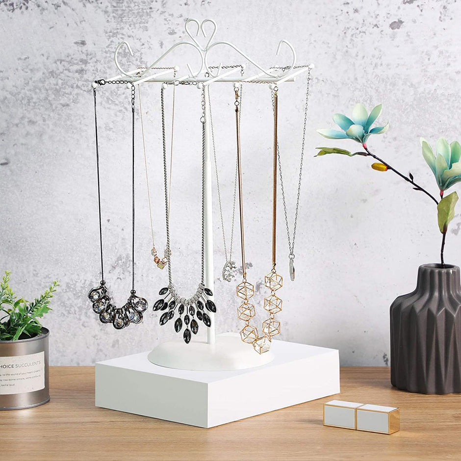 Jewellery Display Stand – Metal – White – Versatile Rack for Necklaces, Bracelets, and Earrings