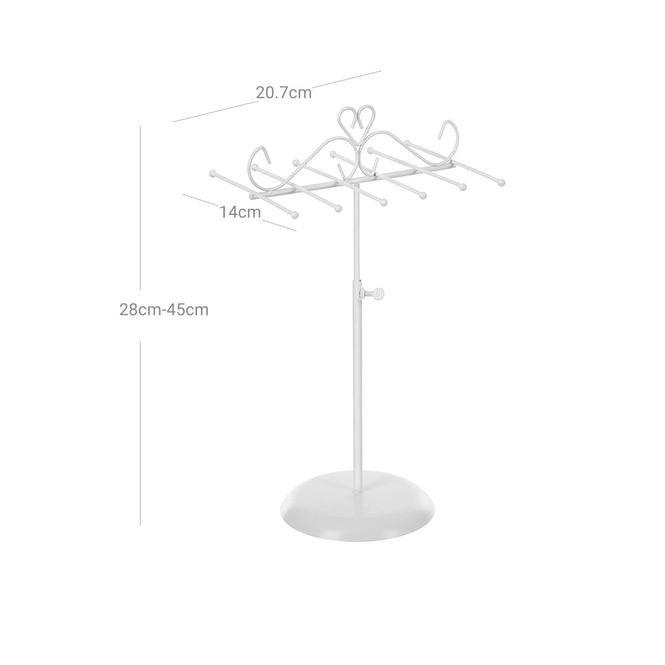 Jewellery Display Stand – Metal – White – Versatile Rack for Necklaces, Bracelets, and Earrings