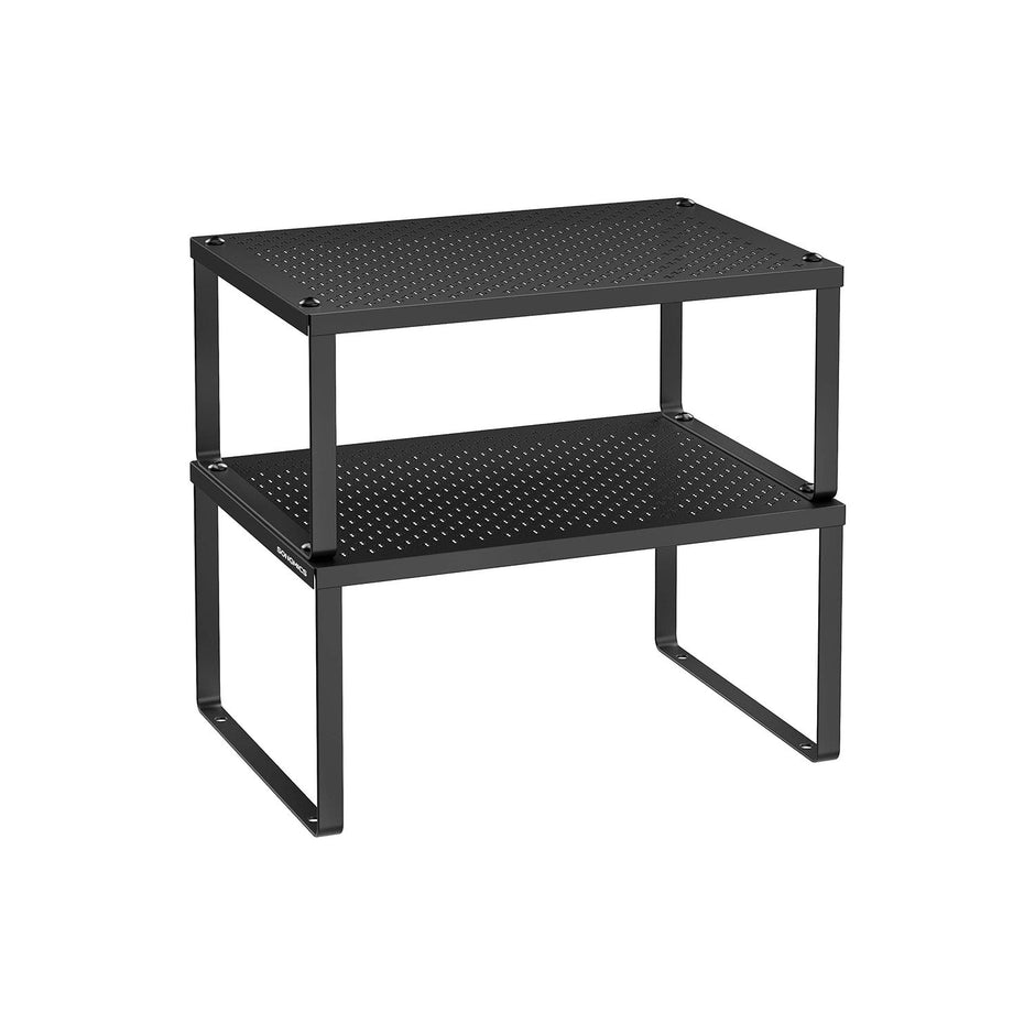 Set of 2 Stackable and Expandable Spice Racks – Metal – Ink Black – Cupboard Organisers