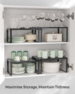 Set of 2 Stackable and Expandable Spice Racks – Metal – Ink Black – Cupboard Organisers