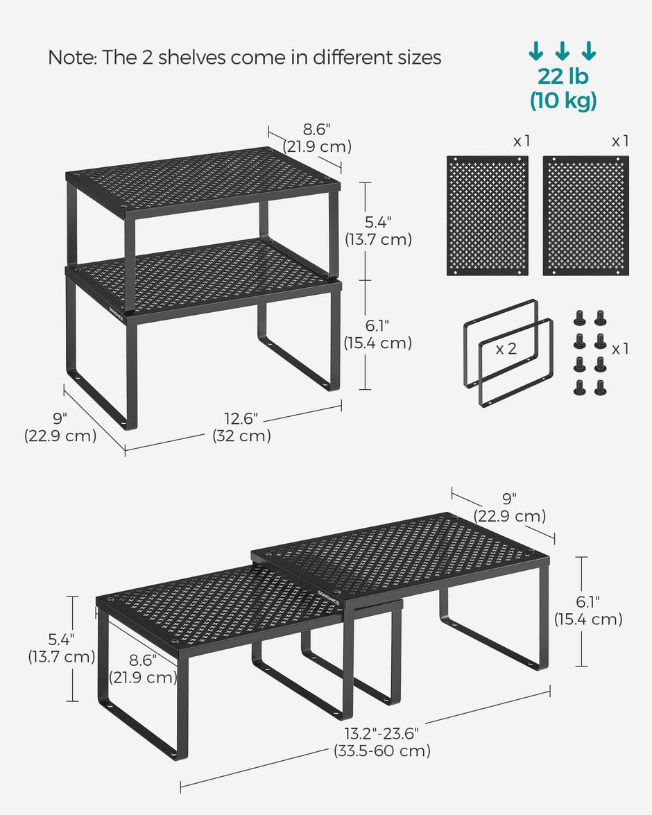 Set of 2 Stackable and Expandable Spice Racks – Metal – Ink Black – Cupboard Organisers