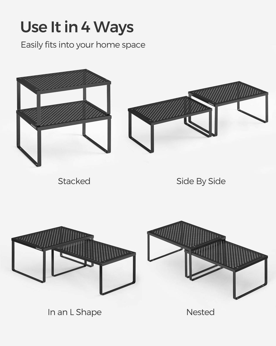 Set of 2 Stackable and Expandable Spice Racks – Metal – Ink Black – Cupboard Organisers