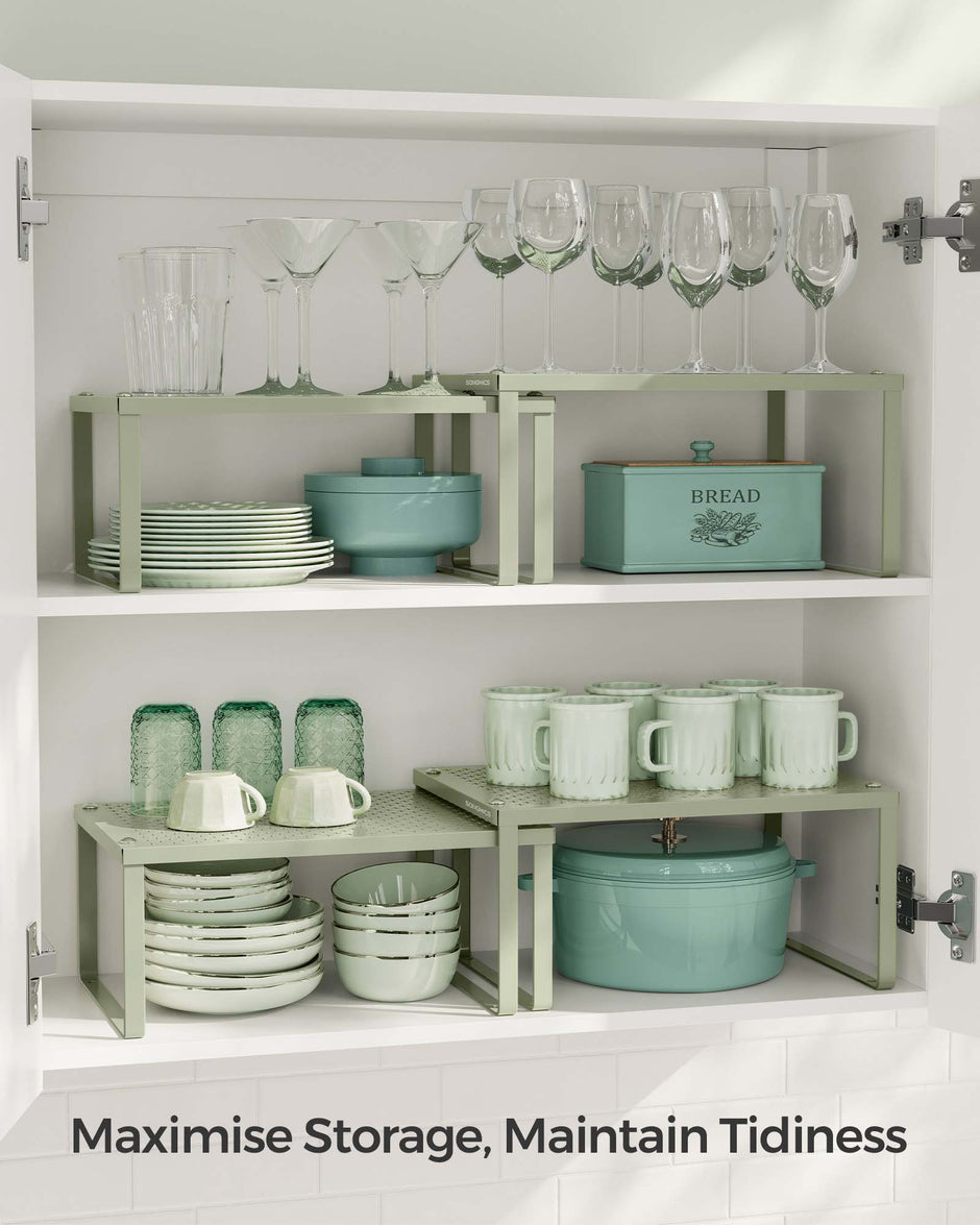 Set of 2 Metal Stackable and Expandable Spice Racks – Laurel Green – Kitchen Storage Solution