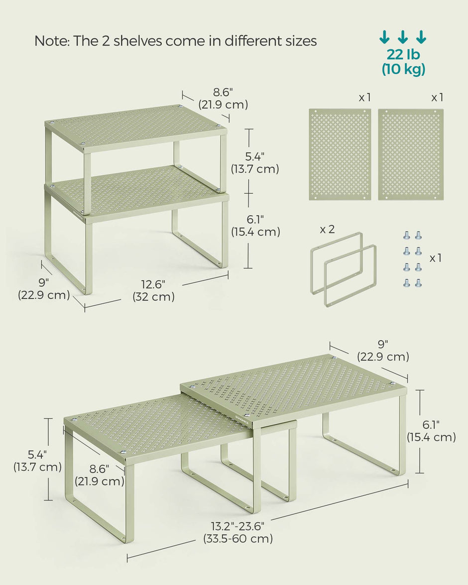 Set of 2 Metal Stackable and Expandable Spice Racks – Laurel Green – Kitchen Storage Solution