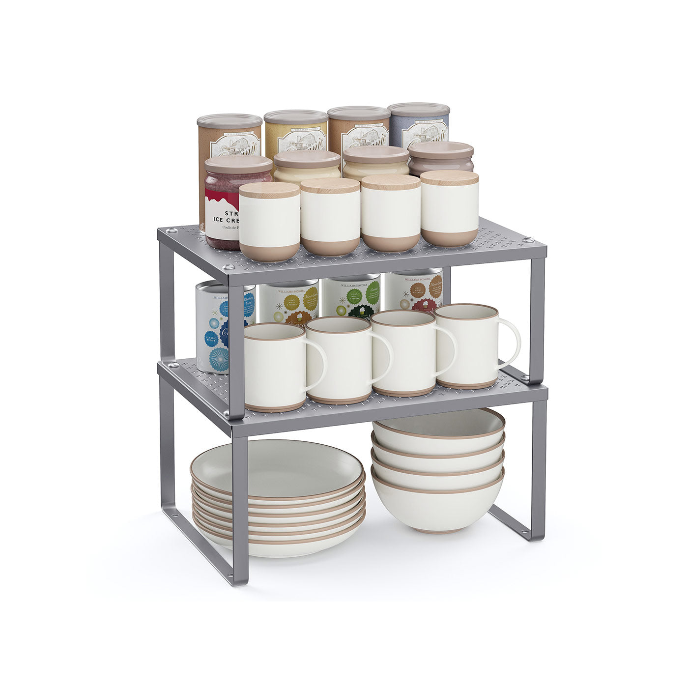 Set of 2 Cupboard Organisers – Metal – Ink Black – Stackable and Expandable