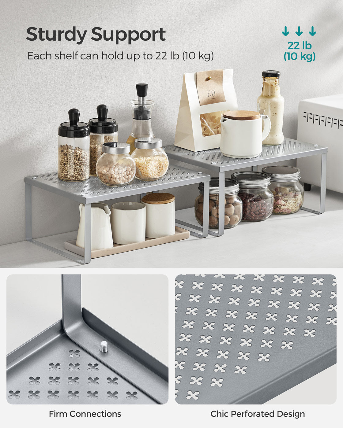 Set of 2 Cupboard Organisers – Metal – Ink Black – Stackable and Expandable
