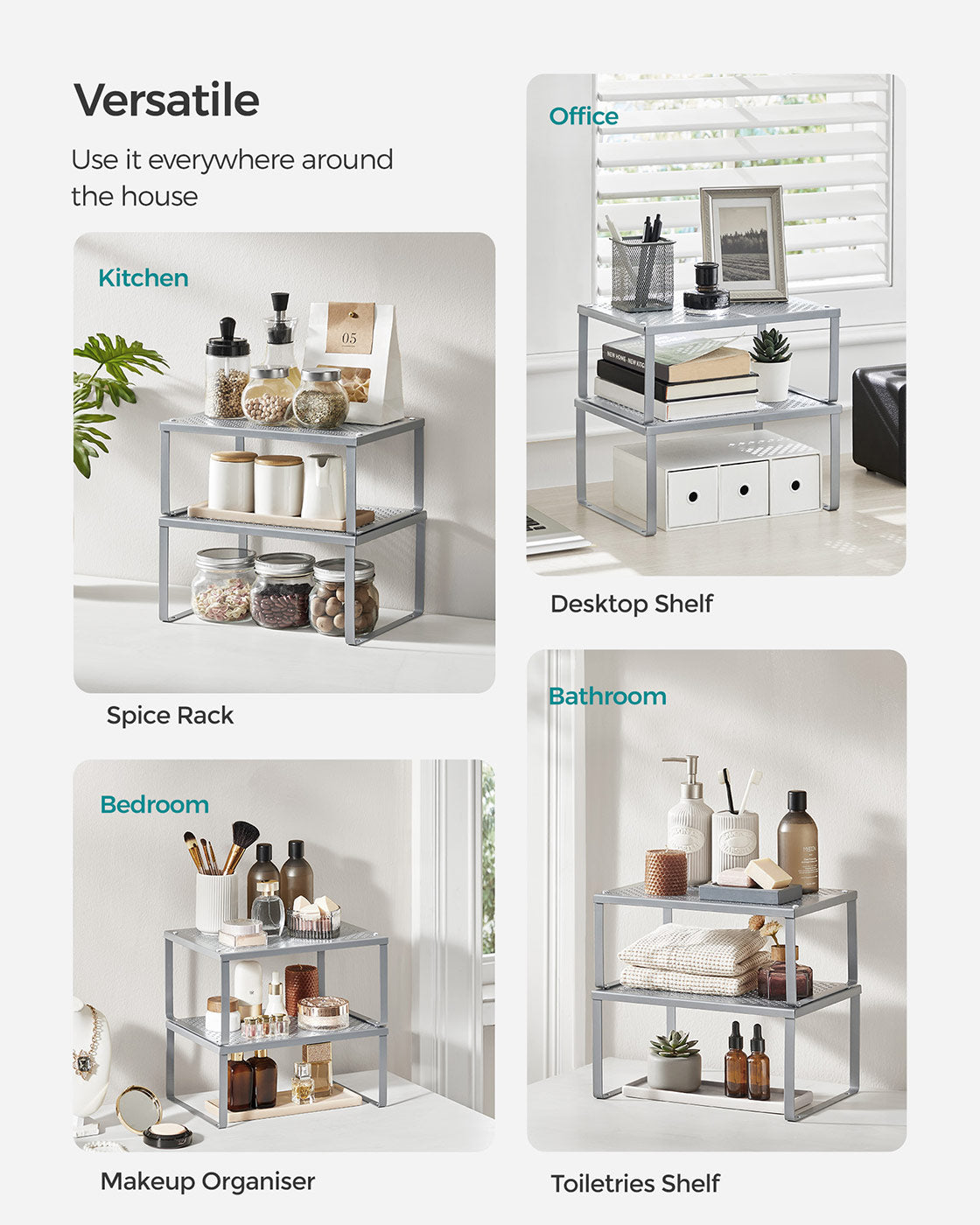 Set of 2 Cupboard Organisers – Metal – Ink Black – Stackable and Expandable