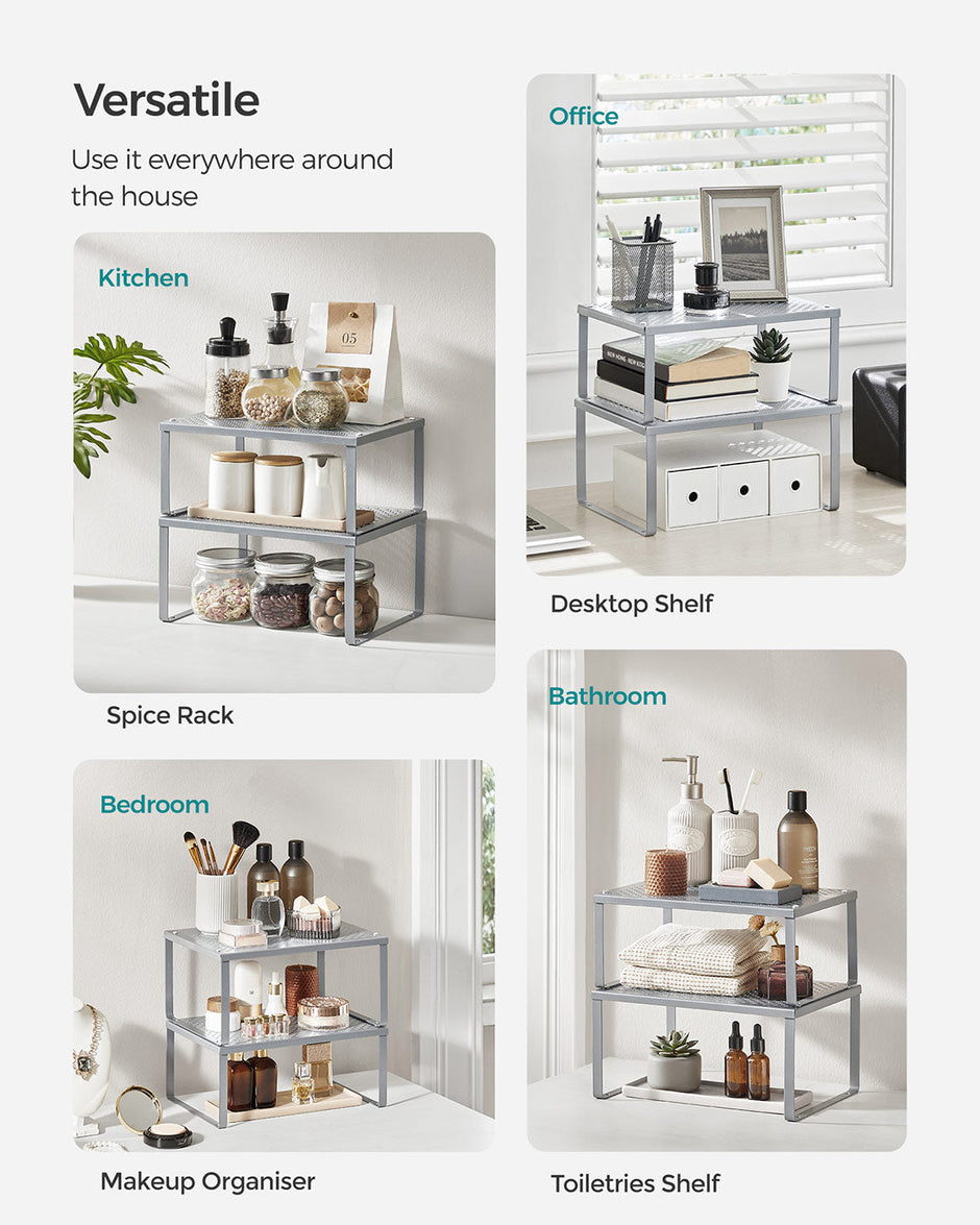 Set of 2 Cupboard Organisers – Metal – Ink Black – Stackable and Expandable