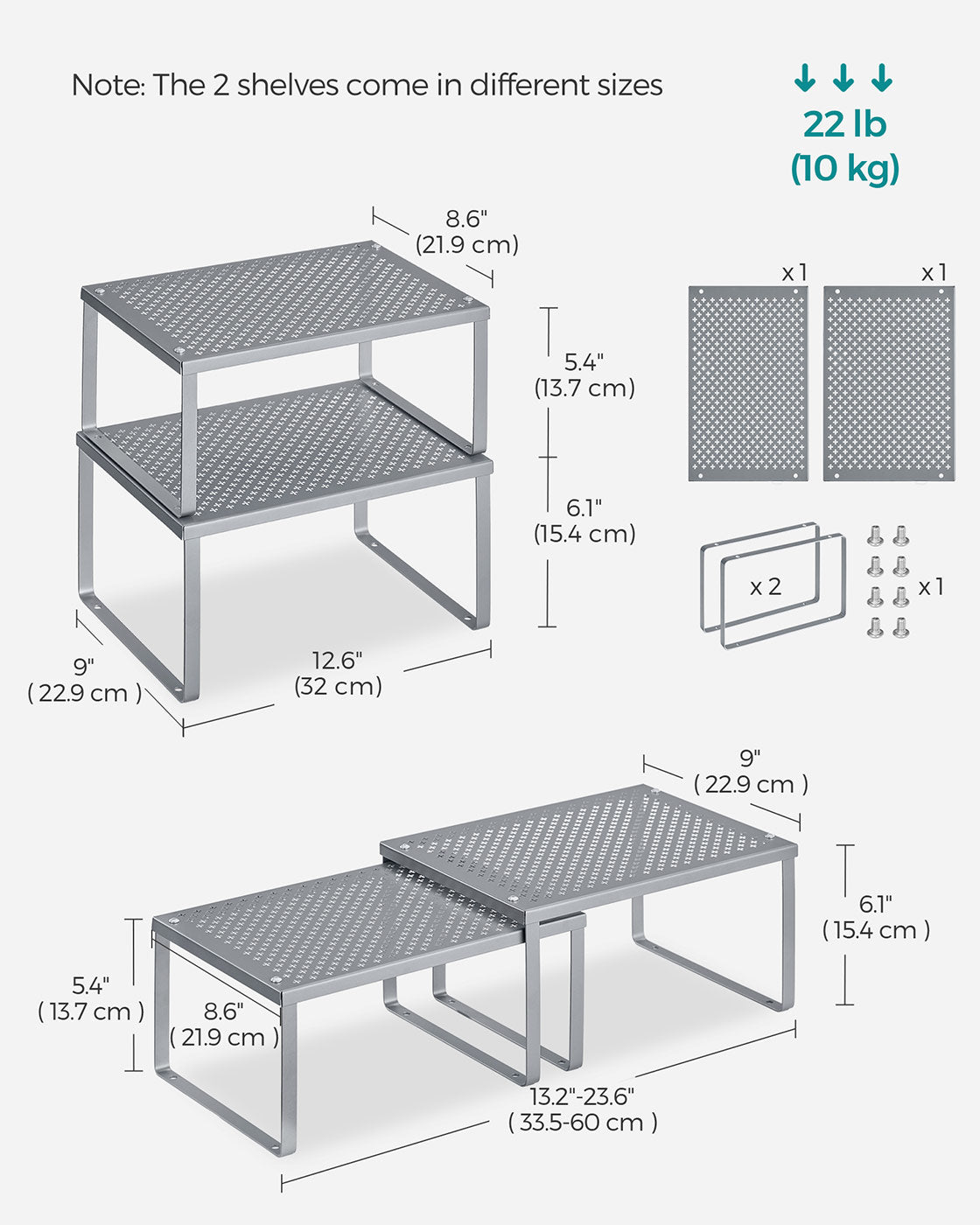 Set of 2 Cupboard Organisers – Metal – Ink Black – Stackable and Expandable