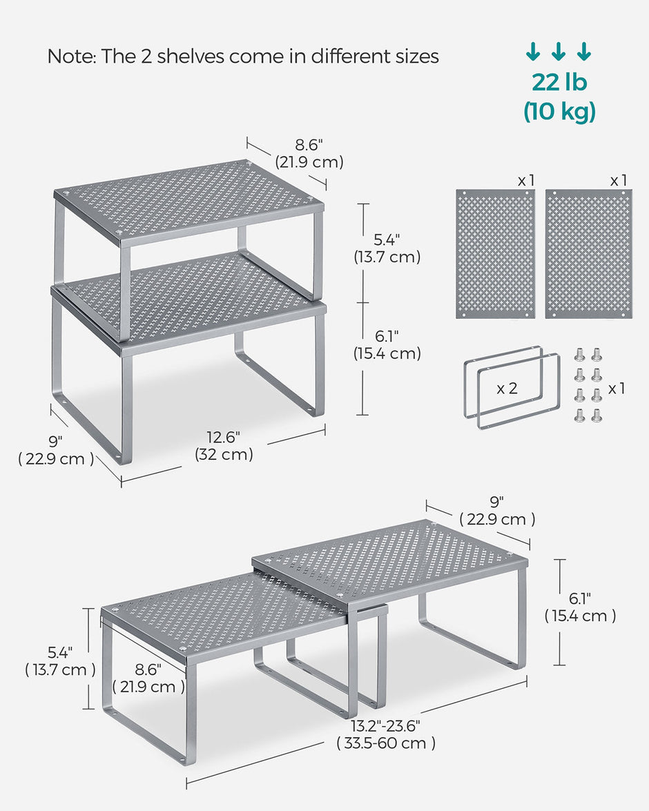 Set of 2 Cupboard Organisers – Metal – Ink Black – Stackable and Expandable