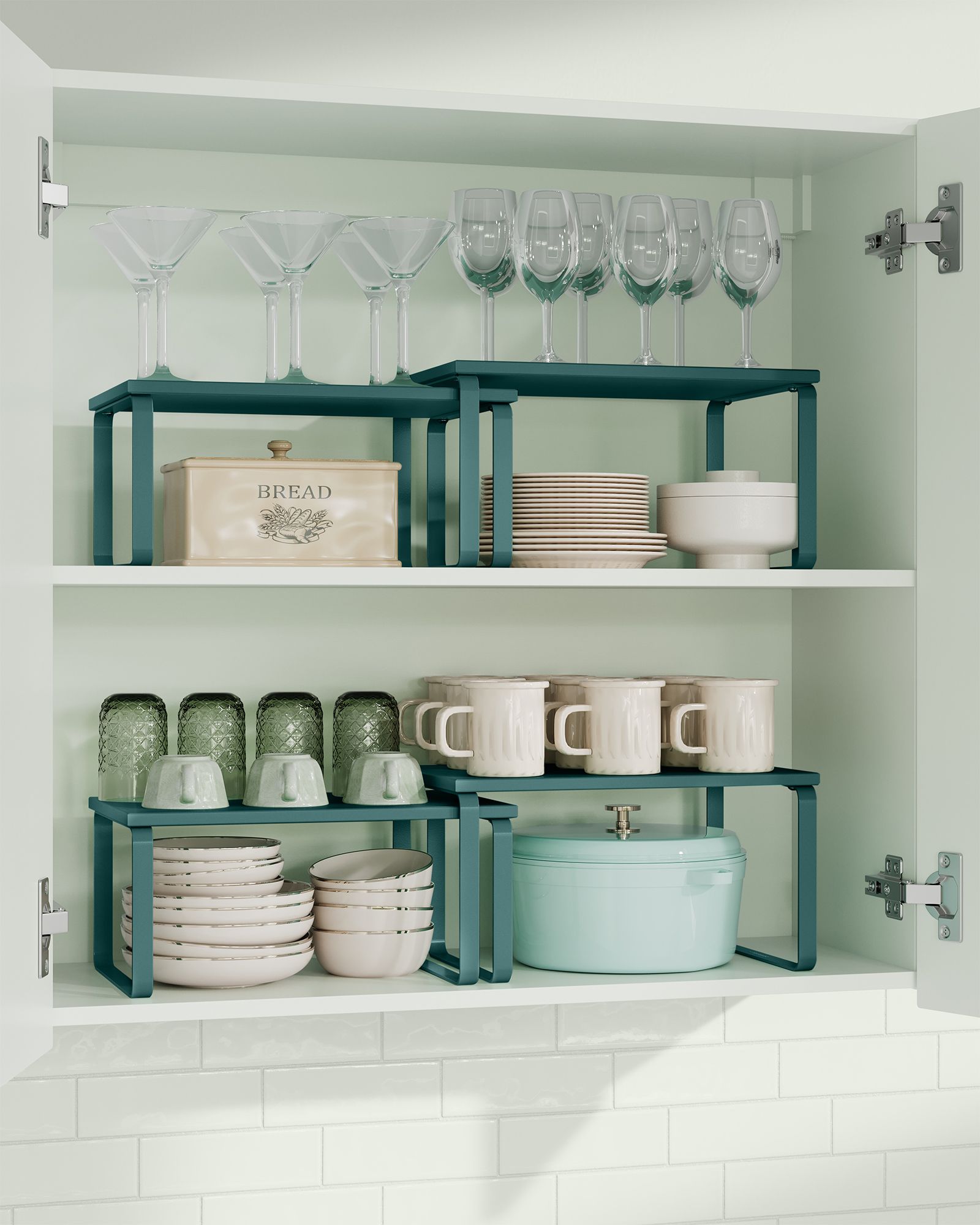 Set of 2 Spice Racks – Metal and Engineered Wood – Ivy Green – Expandable and Stackable Kitchen Organisers
