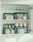 Set of 2 Spice Racks – Metal and Engineered Wood – Ivy Green – Expandable and Stackable Kitchen Organisers