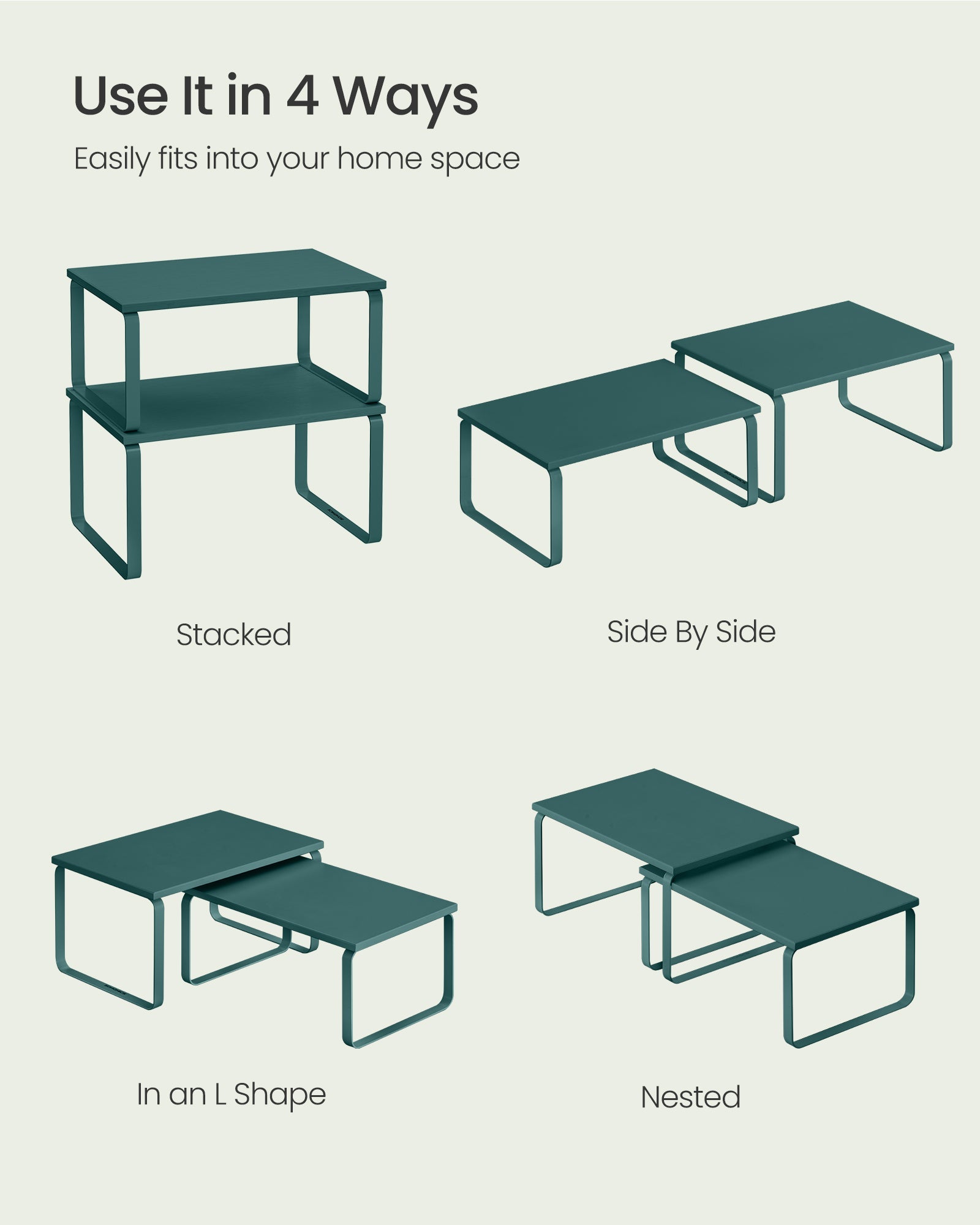 Set of 2 Spice Racks – Metal and Engineered Wood – Ivy Green – Expandable and Stackable Kitchen Organisers