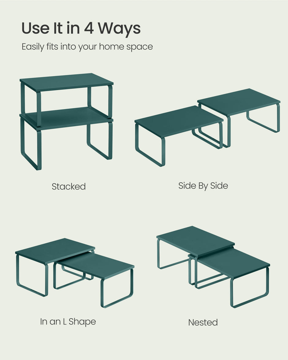 Set of 2 Spice Racks – Metal and Engineered Wood – Ivy Green – Expandable and Stackable Kitchen Organisers