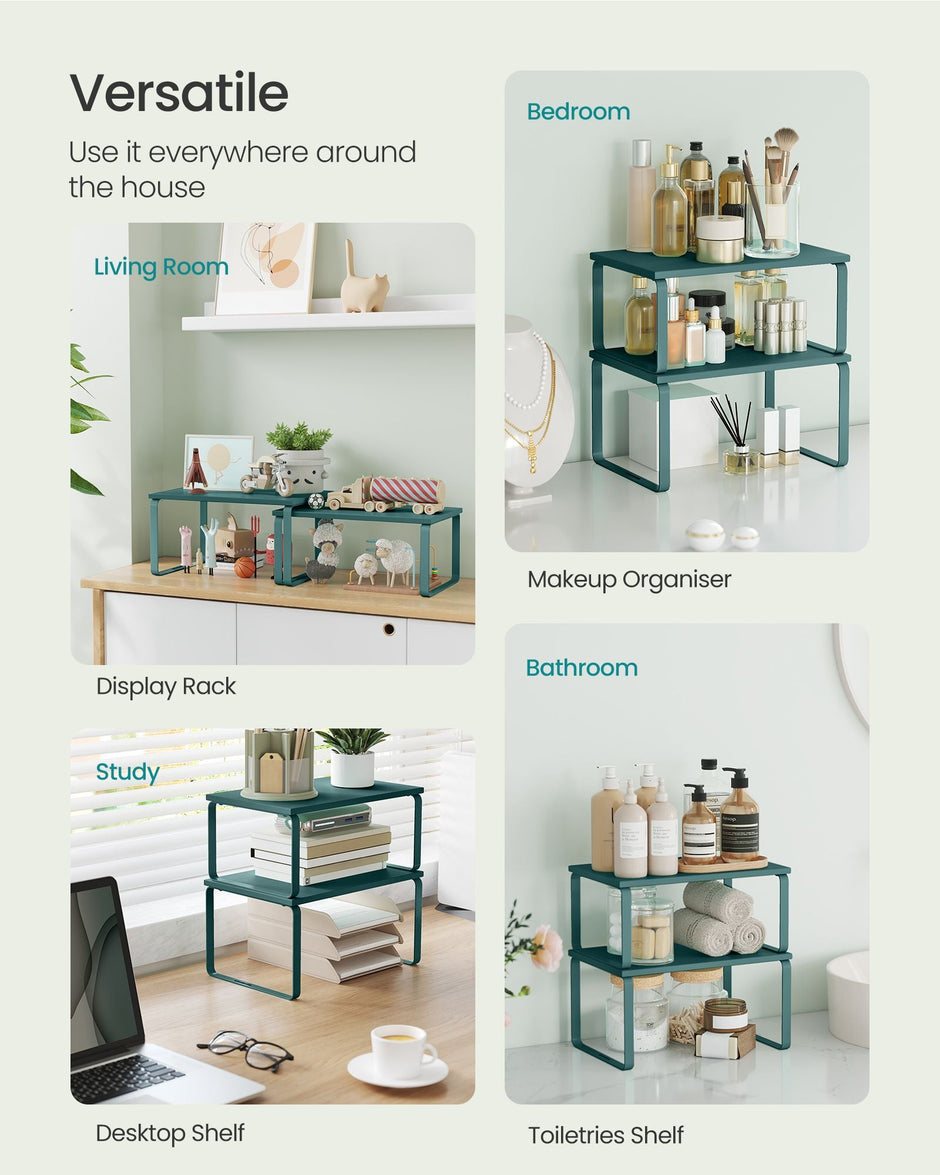 Set of 2 Spice Racks – Metal and Engineered Wood – Ivy Green – Expandable and Stackable Kitchen Organisers