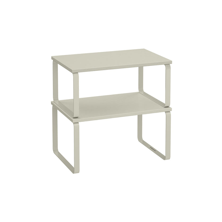 Set of 2 Expandable Kitchen Spice Racks – Metal and Engineered Wood – Cappuccino Beige – Stackable Design