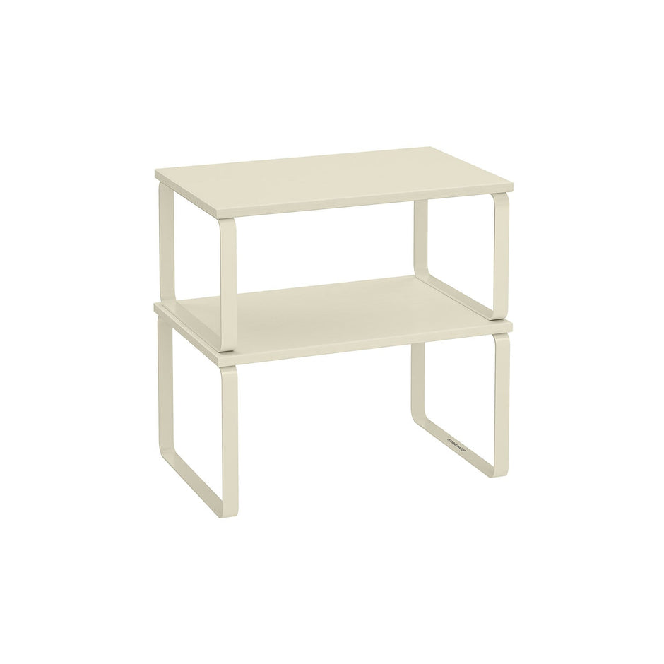 Set of 2 Stackable Spice Racks – Metal and Engineered Wood – Cream White – Expandable Design