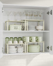 Set of 2 Stackable Spice Racks – Metal and Engineered Wood – Cream White – Expandable Design