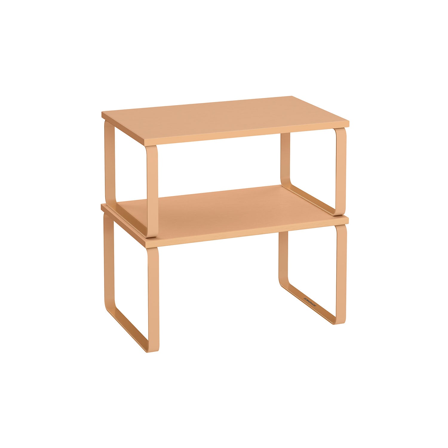 Set of 2 Stackable Expandable Spice Racks – Metal and Engineered Wood – Apricot Orange – Cupboard Shelf Organisers