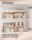 Set of 2 Stackable Expandable Spice Racks – Metal and Engineered Wood – Apricot Orange – Cupboard Shelf Organisers