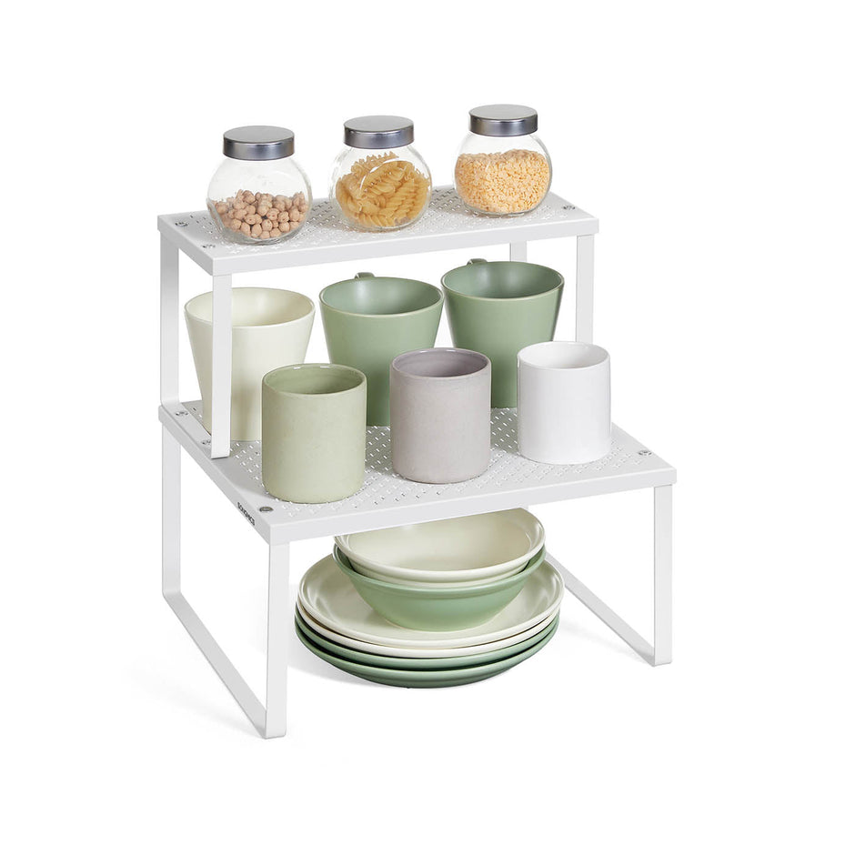 Spice Racks Set of 2 – Metal – White – Stackable and Expandable