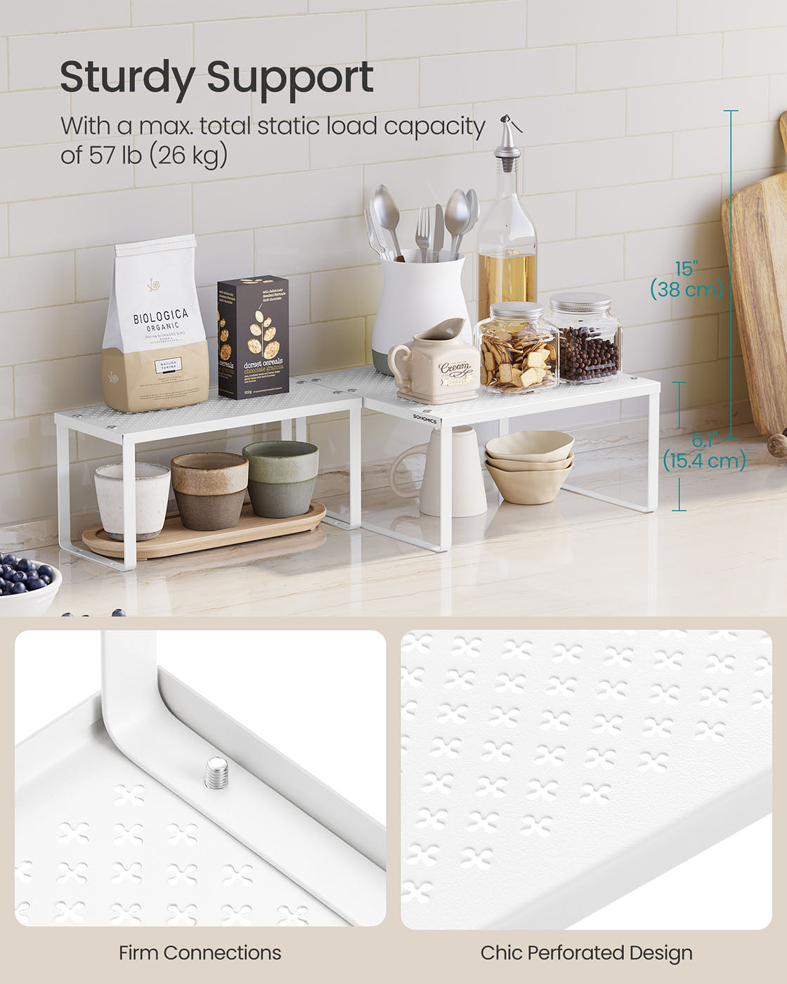 Spice Racks Set of 2 – Metal – White – Stackable and Expandable