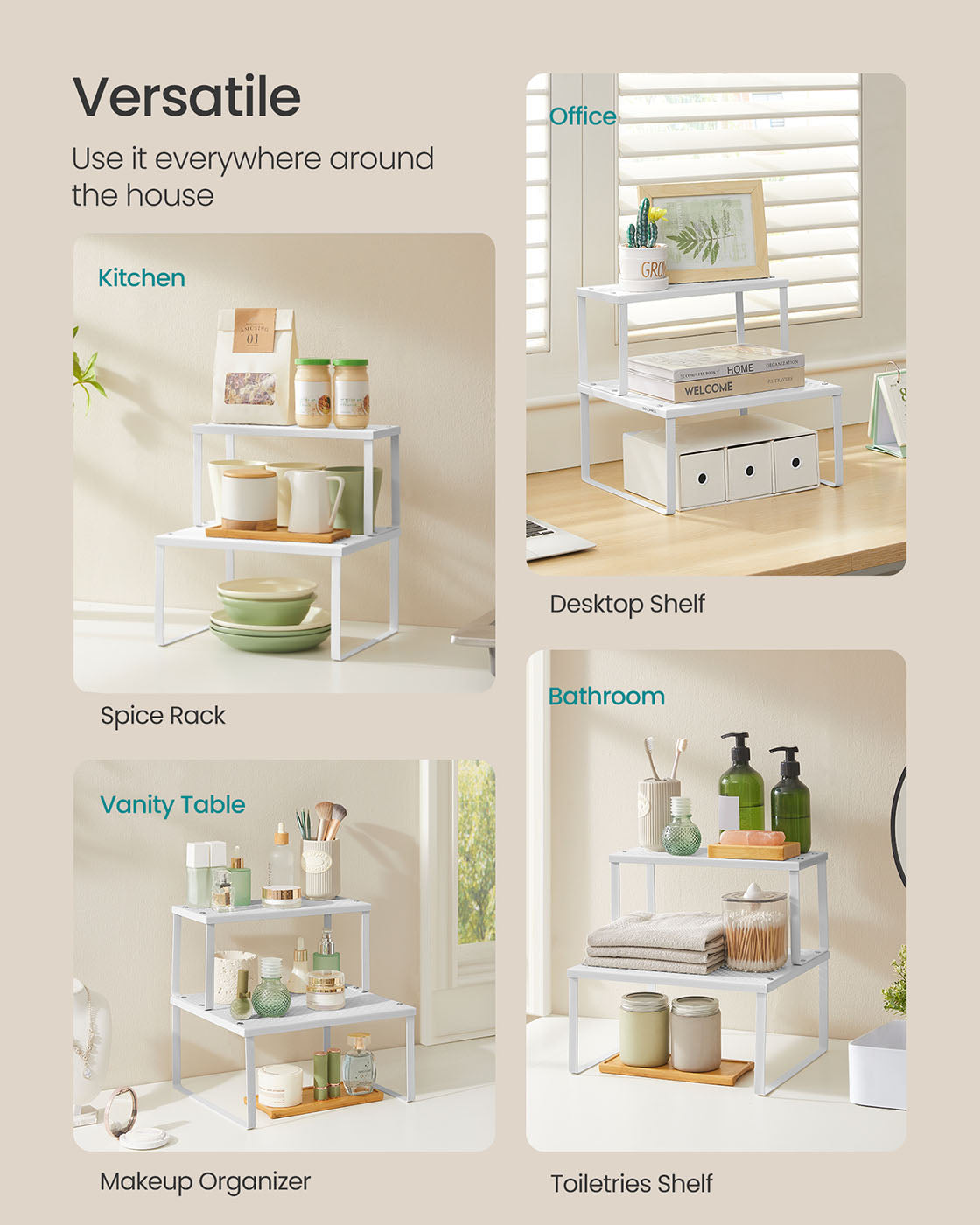 Spice Racks Set of 2 – Metal – White – Stackable and Expandable